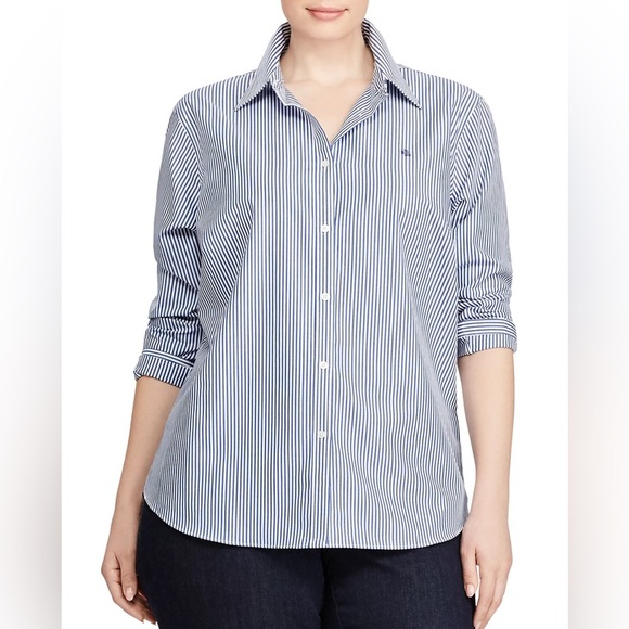 Ralph Lauren Blue and White Striped Button Down Shirt - Picture 1 of 8